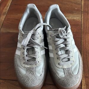 Adidas Women's Silver and White Sneakers